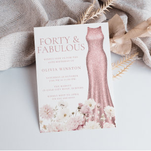 Blush Pink Floral & Dress 40. Geburtstag Party Einladung