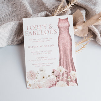 Blush Pink Floral & Dress 40. Geburtstag Party Einladung