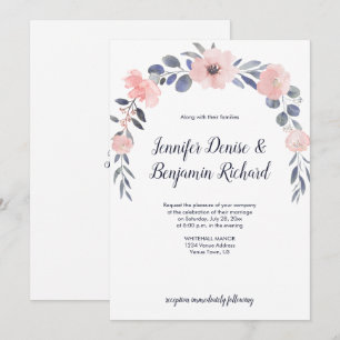 Blush Pink Floral Drop Hochzeit Einladung