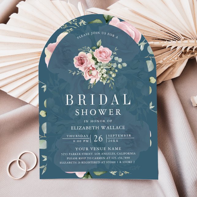 Blush Pink Floral Dusty Blue Bridal Shower Einladung (Von Creator hochgeladen)