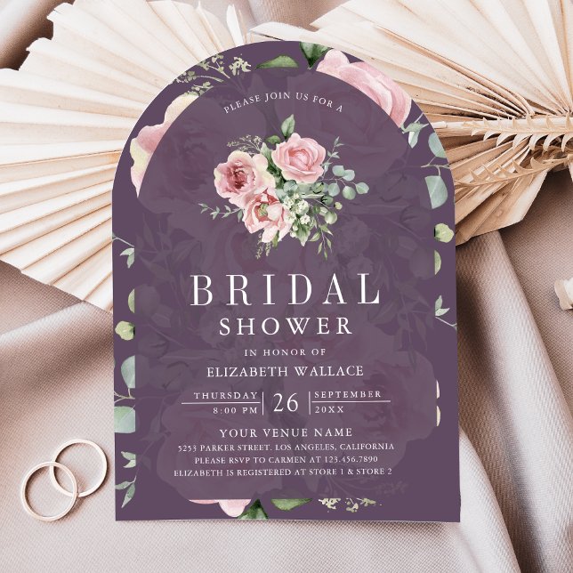 Blush Pink Floral Dusty Purple Bridal Shower Einladung (Von Creator hochgeladen)