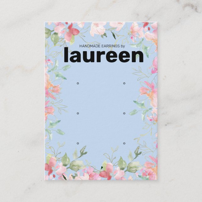 Blush Pink Floral Earring Display Holder Card Visitenkarte (Vorderseite)