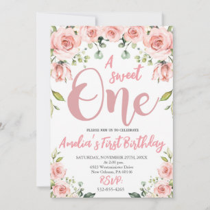 Blush Pink Floral Ein süßer Geburtstag Einladung