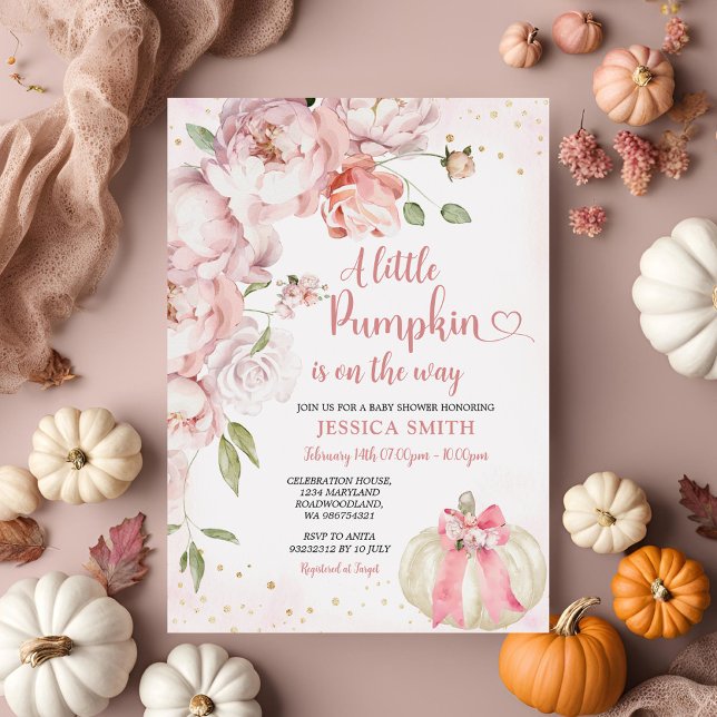 Blush Pink Floral Ein wenig Pumpkin Baby Dusche Einladung (Von Creator hochgeladen)