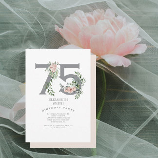 Blush Pink Floral Elegant 75. Geburtstagsparty Einladung