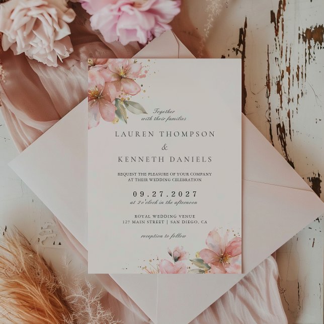 Blush Pink Floral Elegante Script Hochzeit Einladung (Von Creator hochgeladen)