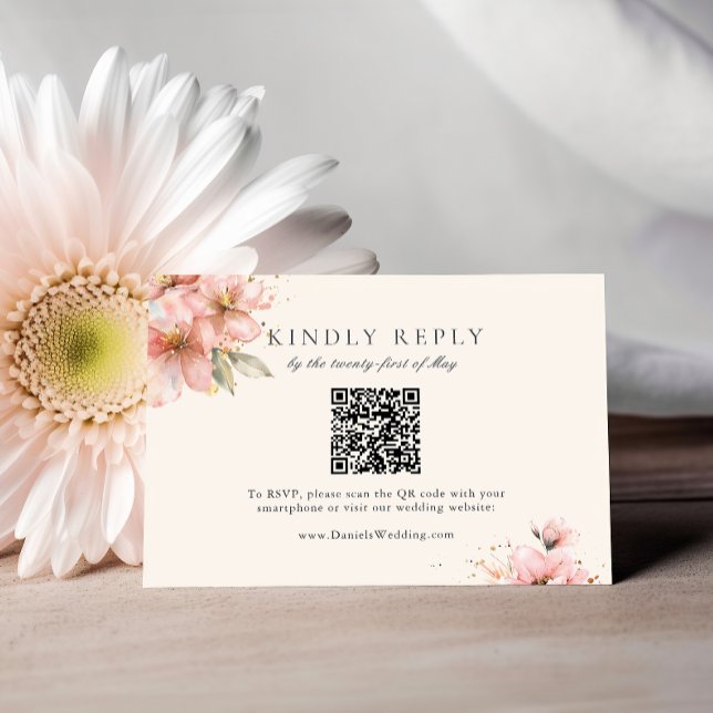 Blush Pink Floral Elegante Script Hochzeit RSVP Begleitkarte (Von Creator hochgeladen)