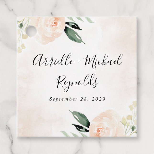 Blush Pink Floral Eleganter Champagner Garten Hoch Geschenkanhänger (Vorderseite)