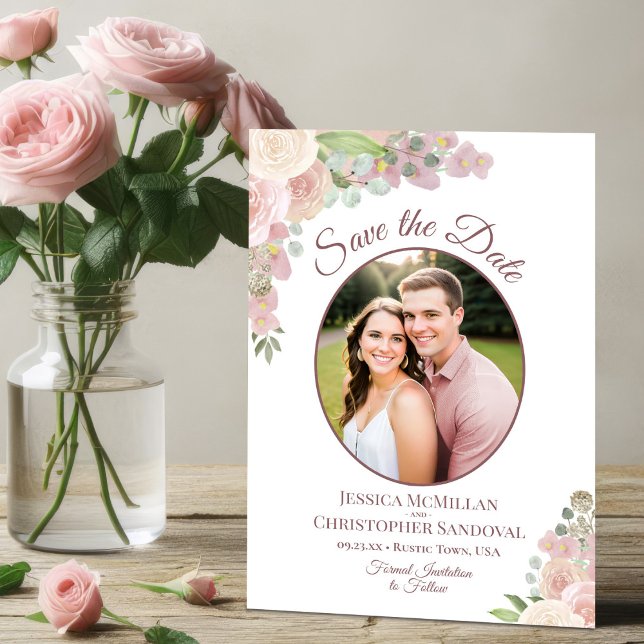 Blush Pink Floral Elegantes Boho Wedding Foto Save The Date (Von Creator hochgeladen)