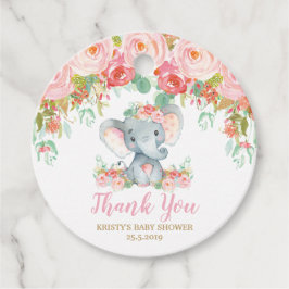 Blush Pink Floral Elephant Baby Dusche Danke Geschenkanhänger