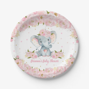 Blush Pink Floral Elephant Baby Dusche Geburtstag Pappteller
