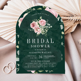 Blush Pink Floral Emerald Green Bridal Shower Einladung