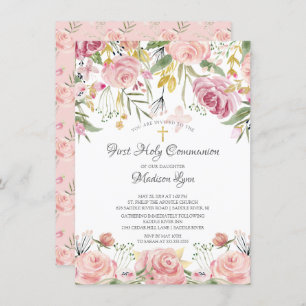 Blush Pink Floral Erste Heilige Kommune Einladung