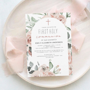 Blush Pink Floral Erste Heilige Kommune Einladung