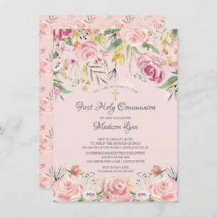Blush Pink Floral Erste Heilige Kommune Einladung