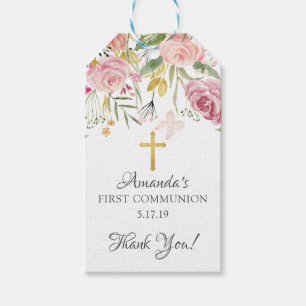 Blush Pink Floral Erste Kommune Gefallen Geschenk  Geschenkanhänger