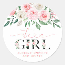 Blush Pink Floral Es ist eine Girl Baby Dusche Runder Aufkleber