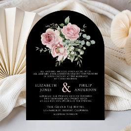 Blush Pink Floral Eucalyptus Black QR Code Wedding Einladung
