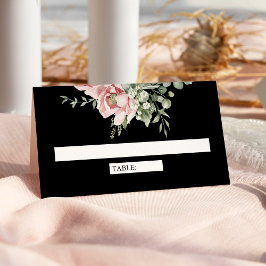 Blush Pink Floral Eucalyptus Black Wedding Platzkarte
