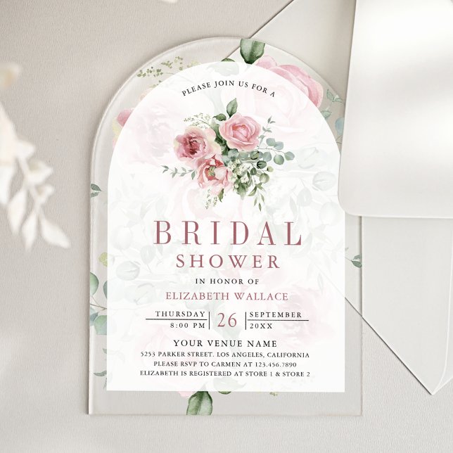 Blush Pink Floral Eucalyptus Bridal Shower Acryleinladungen (Von Creator hochgeladen)
