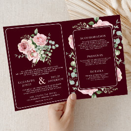 Blush Pink Floral Eucalyptus Burgundy Wedding Einladung