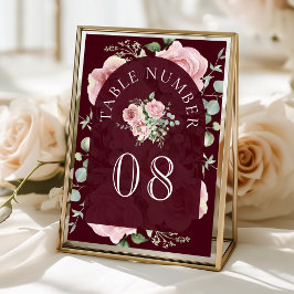 Blush Pink Floral Eucalyptus Burgundy Wedding Tischnummer