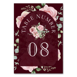 Blush Pink Floral Eucalyptus Burgundy Wedding Tischnummer