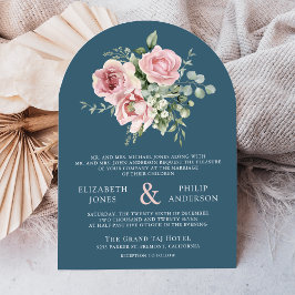 Blush Pink Floral Eucalyptus Dusty Blue Wedding Einladung