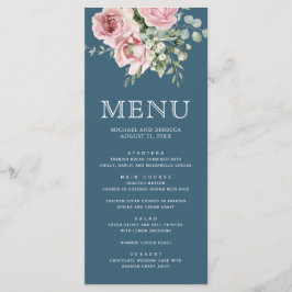 Blush Pink Floral Eucalyptus Dusty Blue Wedding Menükarte
