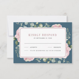 Blush Pink Floral Eucalyptus Dusty Blue Wedding RSVP Karte
