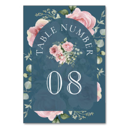 Blush Pink Floral Eucalyptus Dusty Blue Wedding Tischnummer