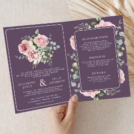 Blush Pink Floral Eucalyptus Dusty Purple Wedding Einladung