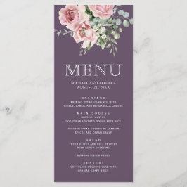 Blush Pink Floral Eucalyptus Dusty Purple Wedding Menükarte