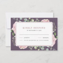 Blush Pink Floral Eucalyptus Dusty Purple Wedding RSVP Karte