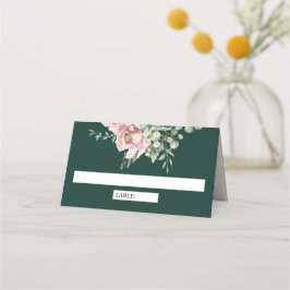 Blush Pink Floral Eucalyptus Emerald Green Wedding Platzkarte