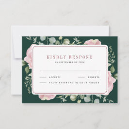 Blush Pink Floral Eucalyptus Emerald Green Wedding RSVP Karte
