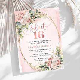 Blush Pink Floral Eucalyptus Sweet 16 Birthday Einladung