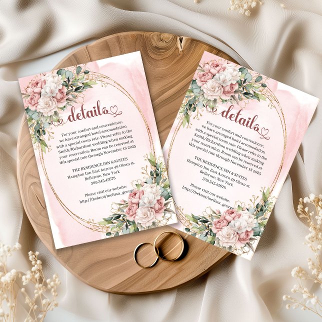 Blush Pink Floral Eucalyptus Wedding Details Card Begleitkarte (Blush Pink Floral Eucalyptus Wedding Details Card)