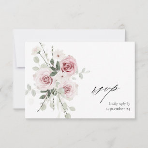Blush Pink Floral & Eukalyptus w Meal RSVP Karte