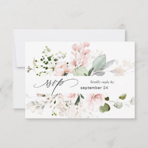 Blush Pink Floral & Eukalyptus w Meal RSVP Karte 2