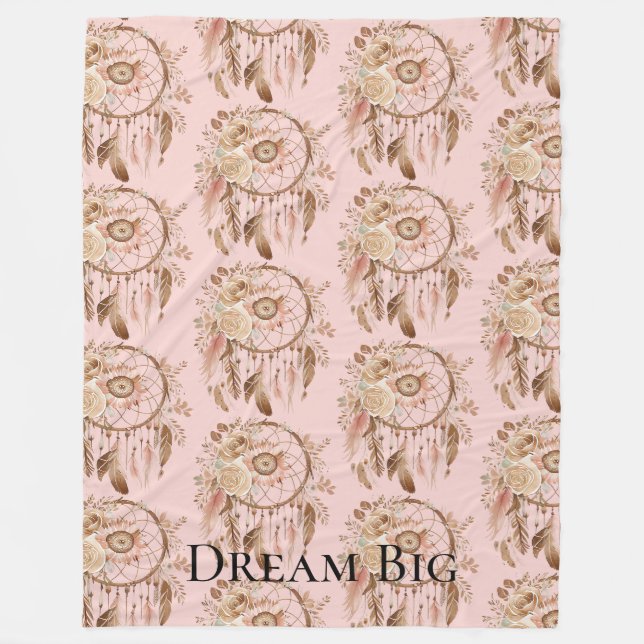 Blush Pink Floral Feathers Dream Catcher Fleecedecke (Vorderseite)