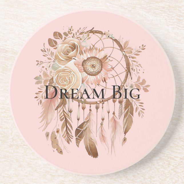 Blush Pink Floral Feathers Dream Catcher Getränkeuntersetzer (Vorne)