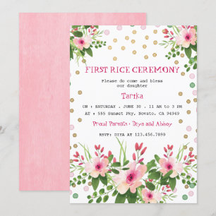 Blush Pink Floral First Rice Zeremonie Mukhe Bhaat Einladung