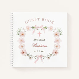 Blush Pink Floral Frame Baptism Guest Book Notizbuch