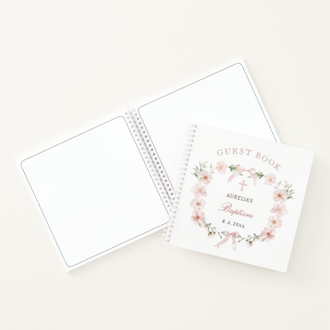 Blush Pink Floral Frame Baptism Guest Book Notizbuch (Innenseite)