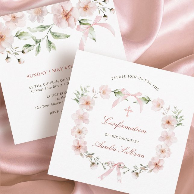Blush Pink Floral Frame Confirmation Square Einladung (Von Creator hochgeladen)