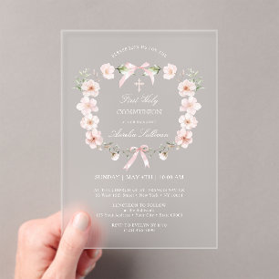 Blush Pink Floral Frame Erste heilige Kommune Acryleinladungen