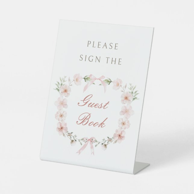 Blush Pink Floral Frame Guest Book Sockelschild (Vorderseite)