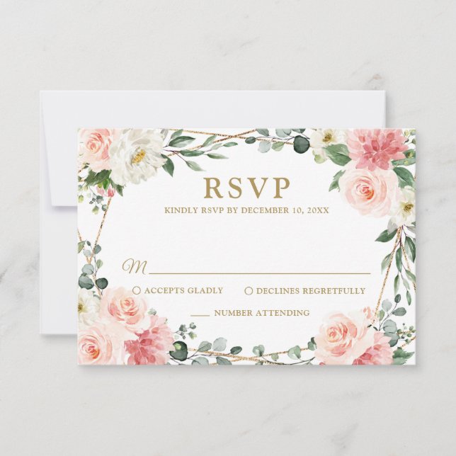 Blush Pink Floral Geometric Botanical Wedding RSVP (Vorderseite)