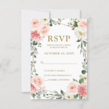 Blush Pink Floral Geometric Botanical Wedding RSVP